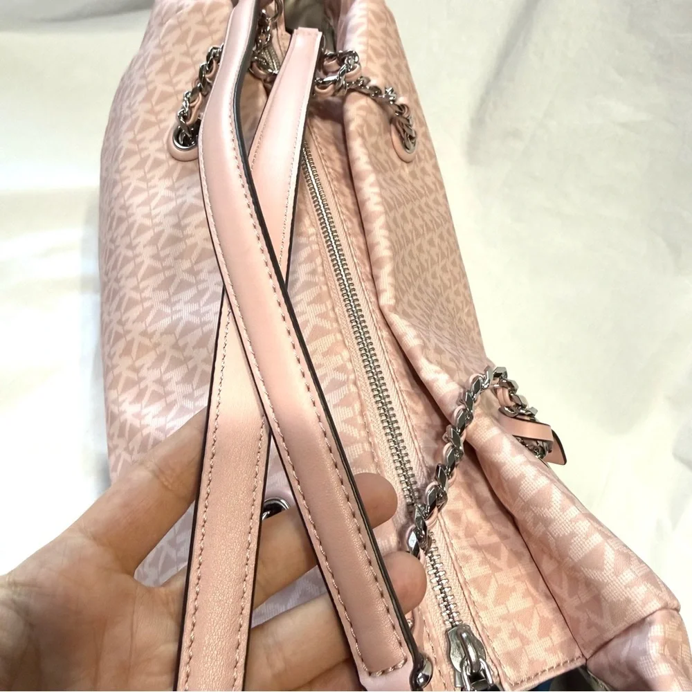 Michael Kors Georgia Large Top Zip Tote Bag Signature Print Canvas Smokey Pink - Picture 7 of 15